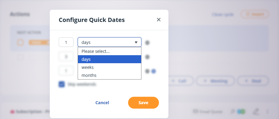 Contact Profile | date flag | configure quick dates pop-up