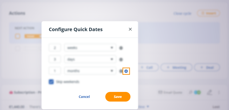 Contact Profile | date flag | configure quick dates pop-up | add new quick date