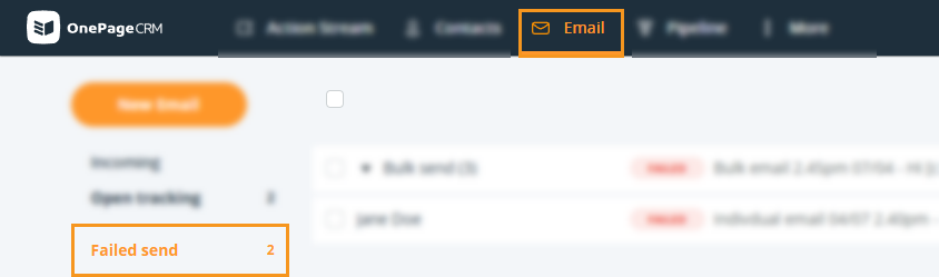 OnePageCRM | Email page | Failed send folder