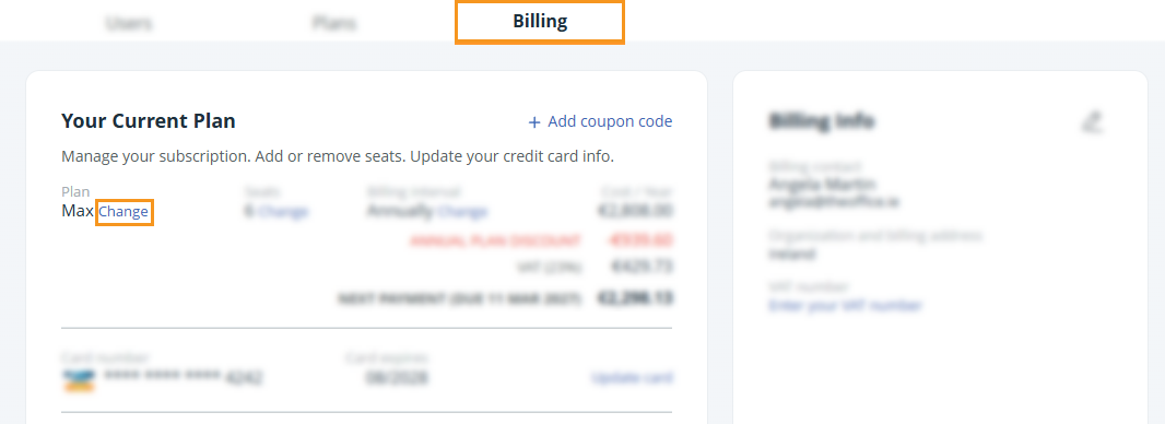 Billing page | change subscription plan