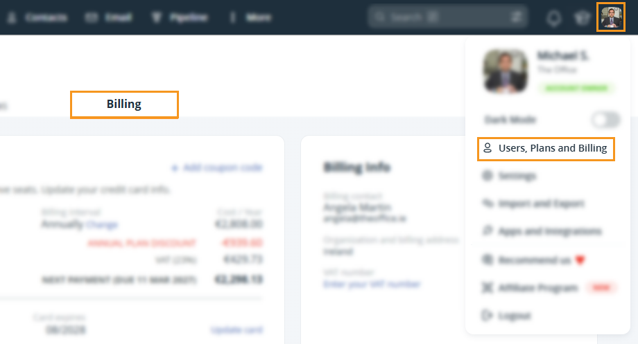 Users, Plans and Billing | Billing section | Manage your subscription