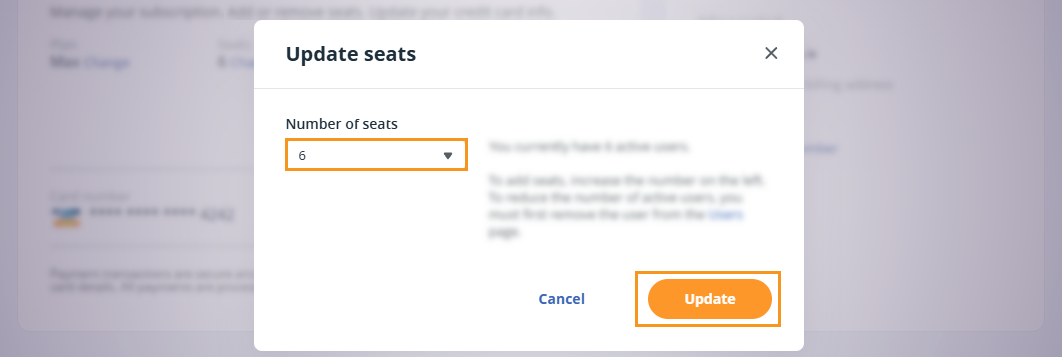 Change number of seats pop-up