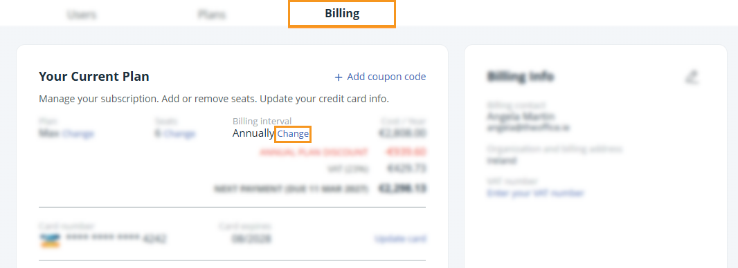 Billing page | change Billing interval
