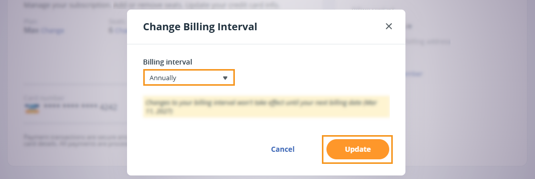 change Billing interval pop-up