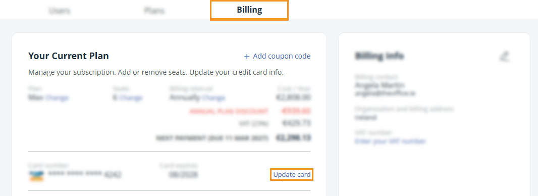 Billing page | update card