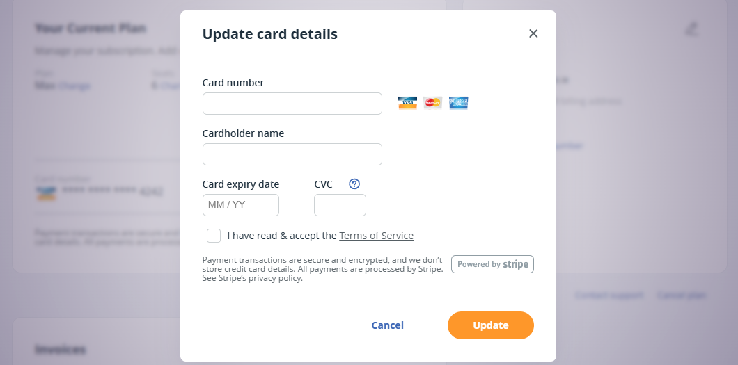 Update card pop-up