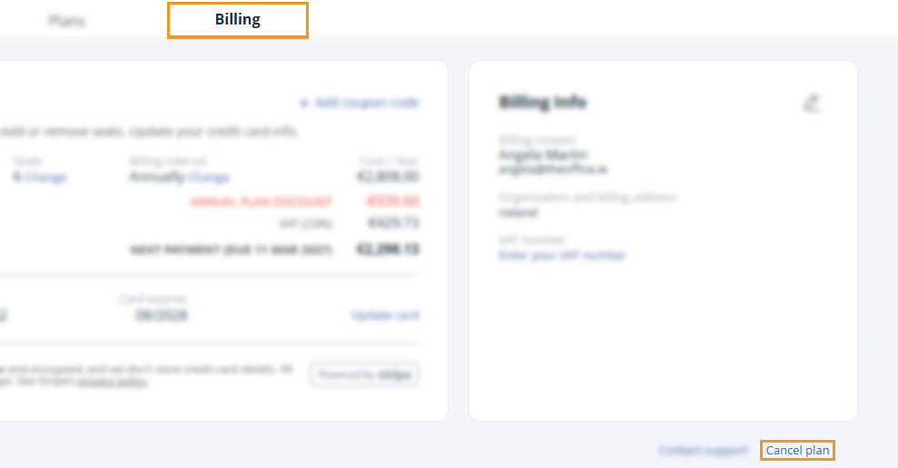 Billing page | Cancel plan