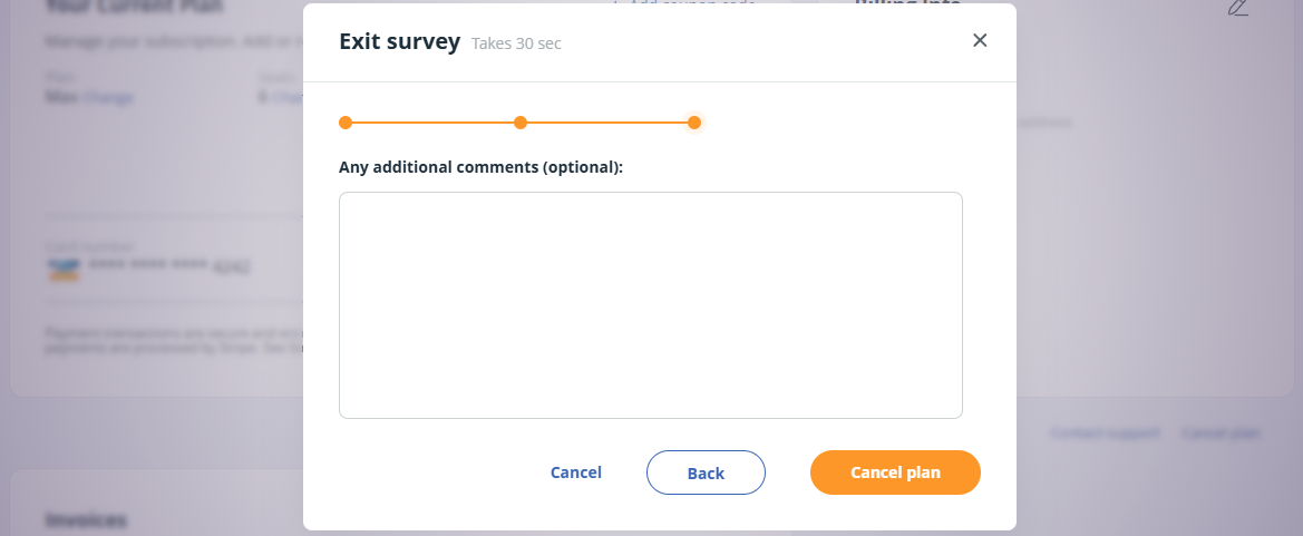 Cancel plan | Exit survey pop-up