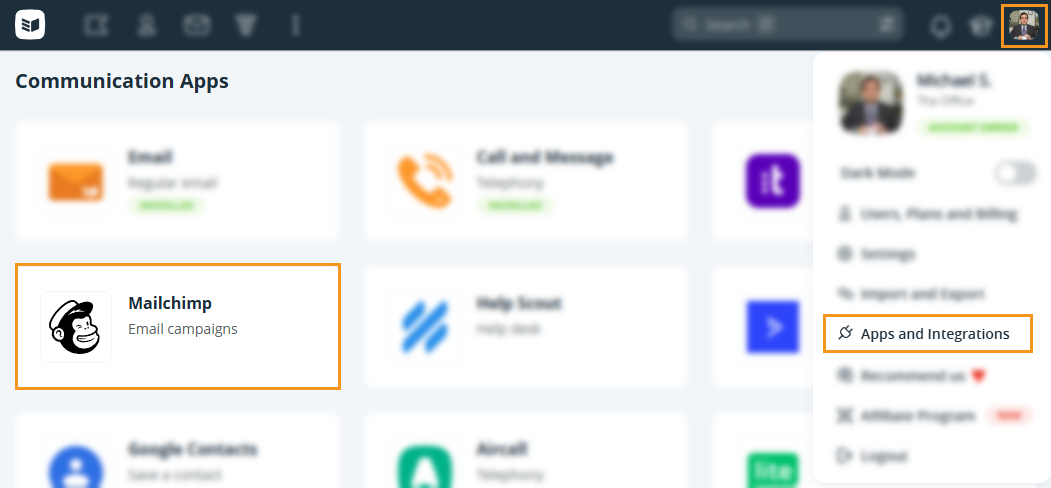 Apps and Integration page l Mailchimp