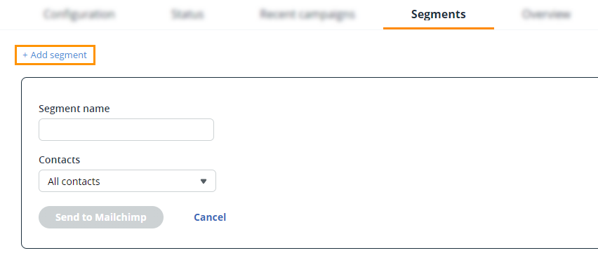 Mailchimp integration | + Add segment