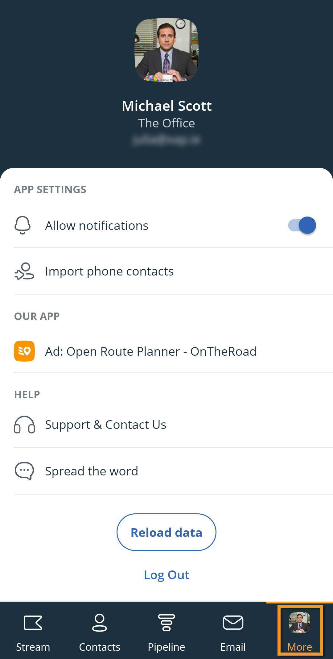 OnePageCRM mobile app | Settings