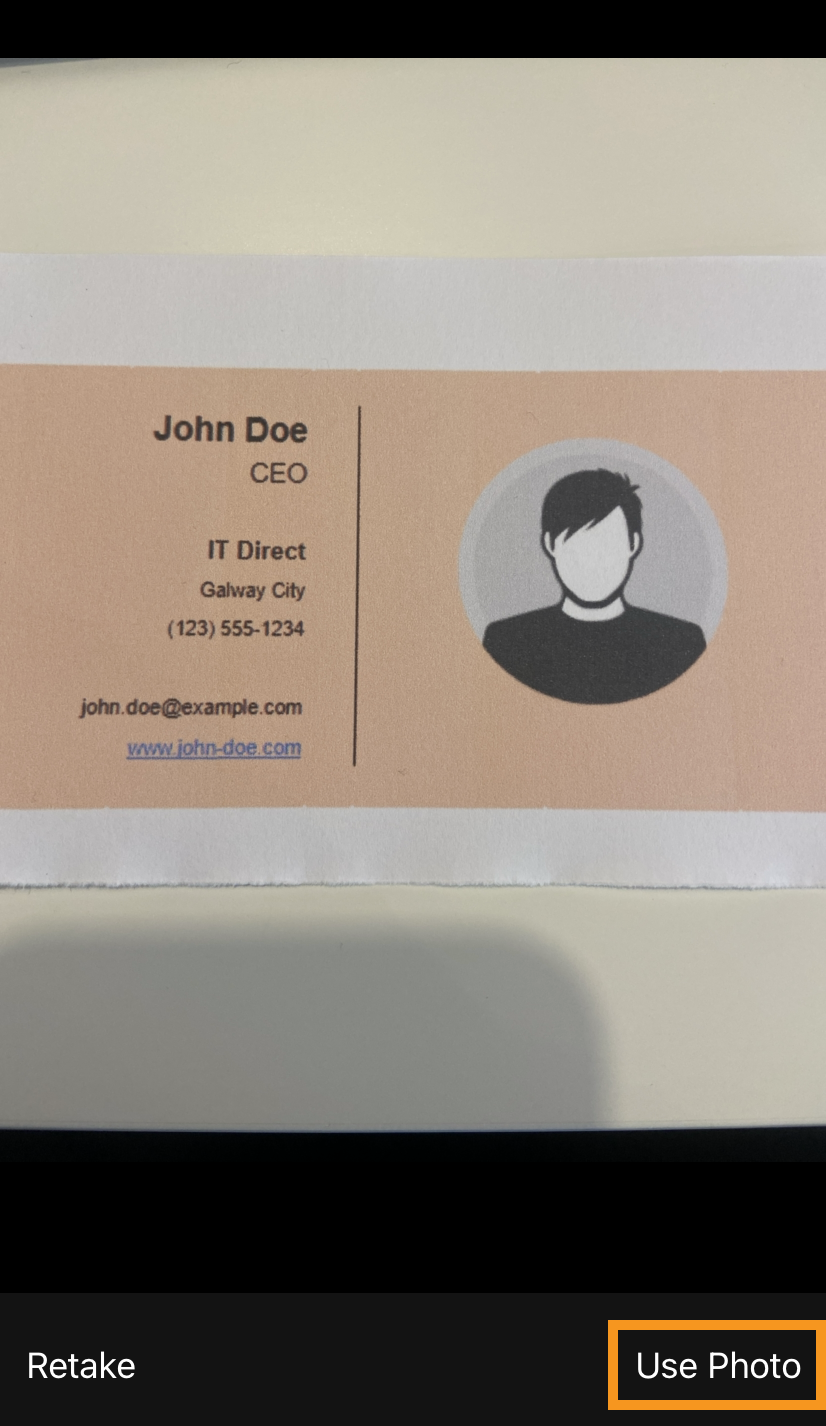 iOS Mobile App | Take photo of Business card | Use Photo