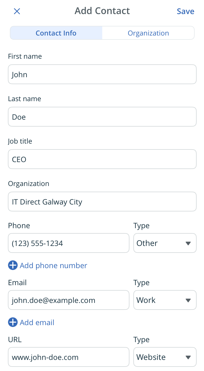 iOS Mobile App | Save contact