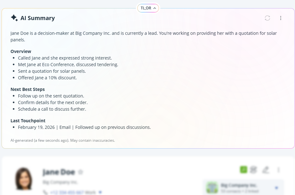 Contact page | AI summery