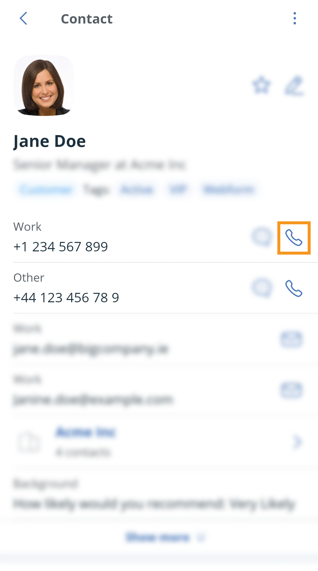 Android Mobile app | Contact profile | Phone icon