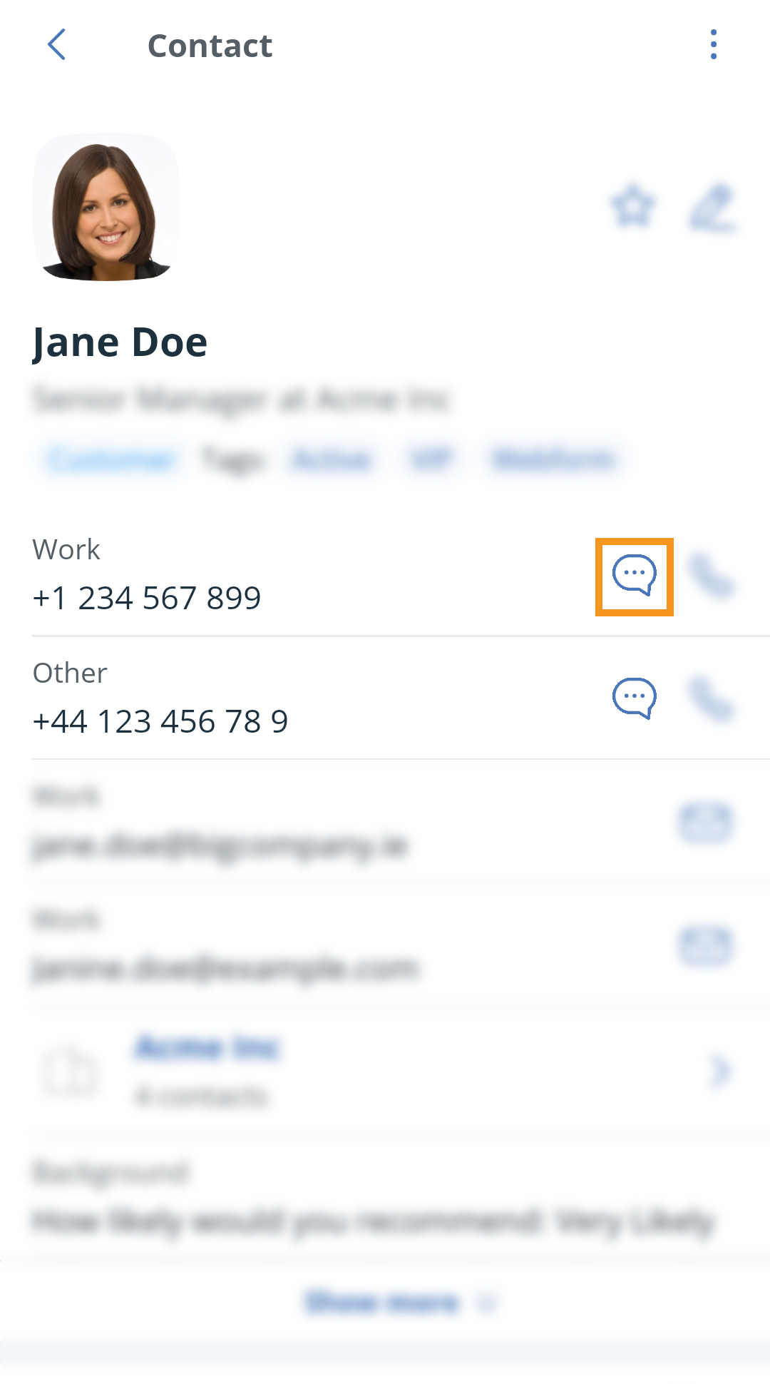 Android Mobile app | Contact profile | Speech bubble