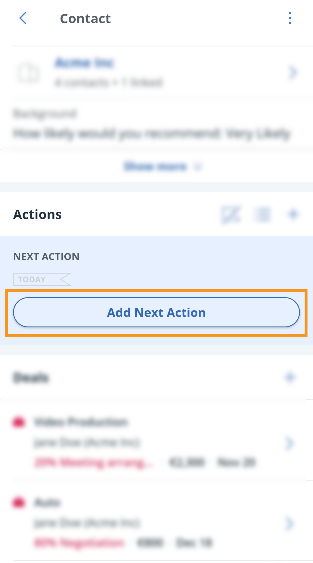 Android | Contact profile | Next Action section