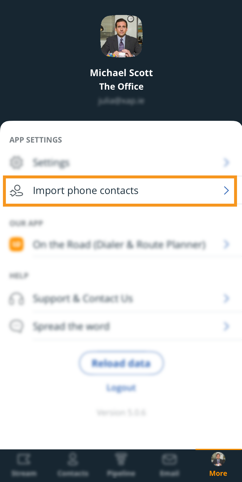 iOS | More | Import phone contacts