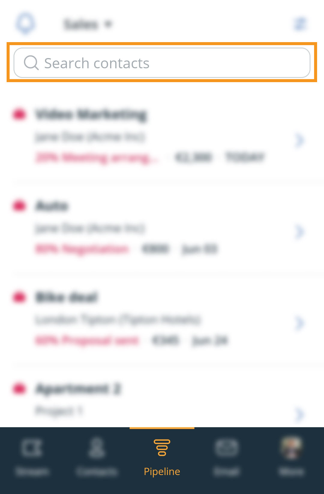 Android | Pipeline page | Search bar