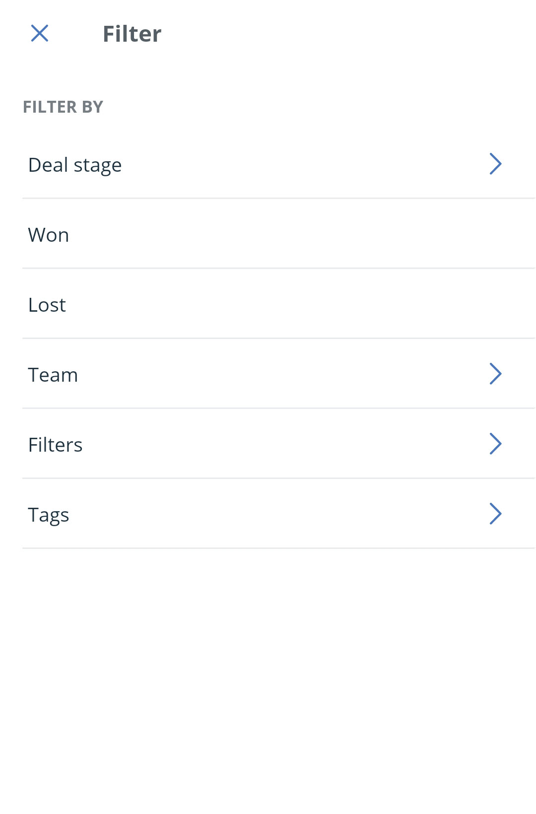 Android | Pipeline page | Filter | Filter options
