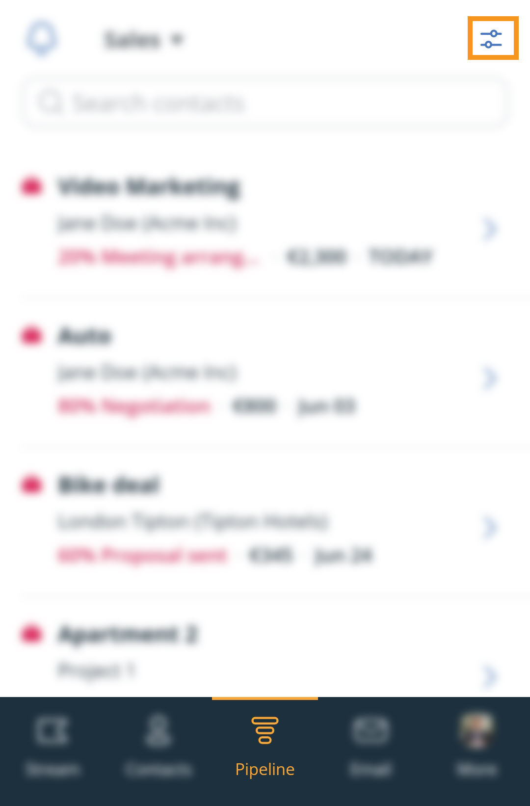 Android | Pipeline page | Filter