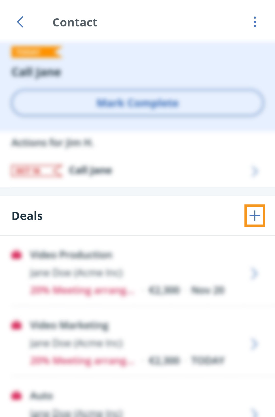 Android | Contact profile | Deal Section | plus icon