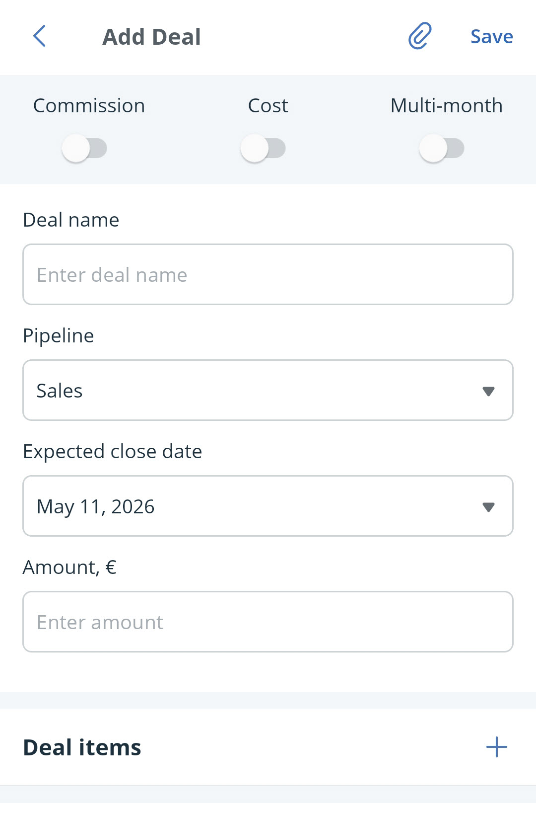 Android | Contact profile | Add deal