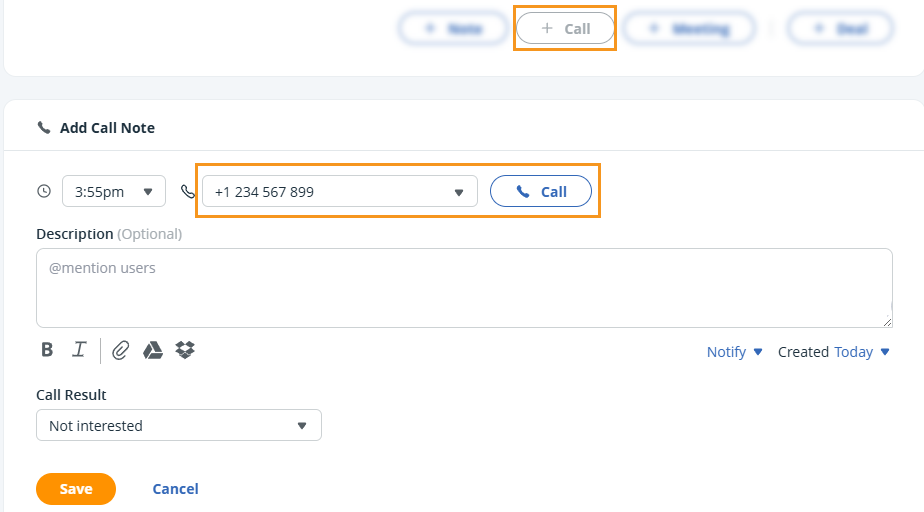 Contact profile | Call note | Call