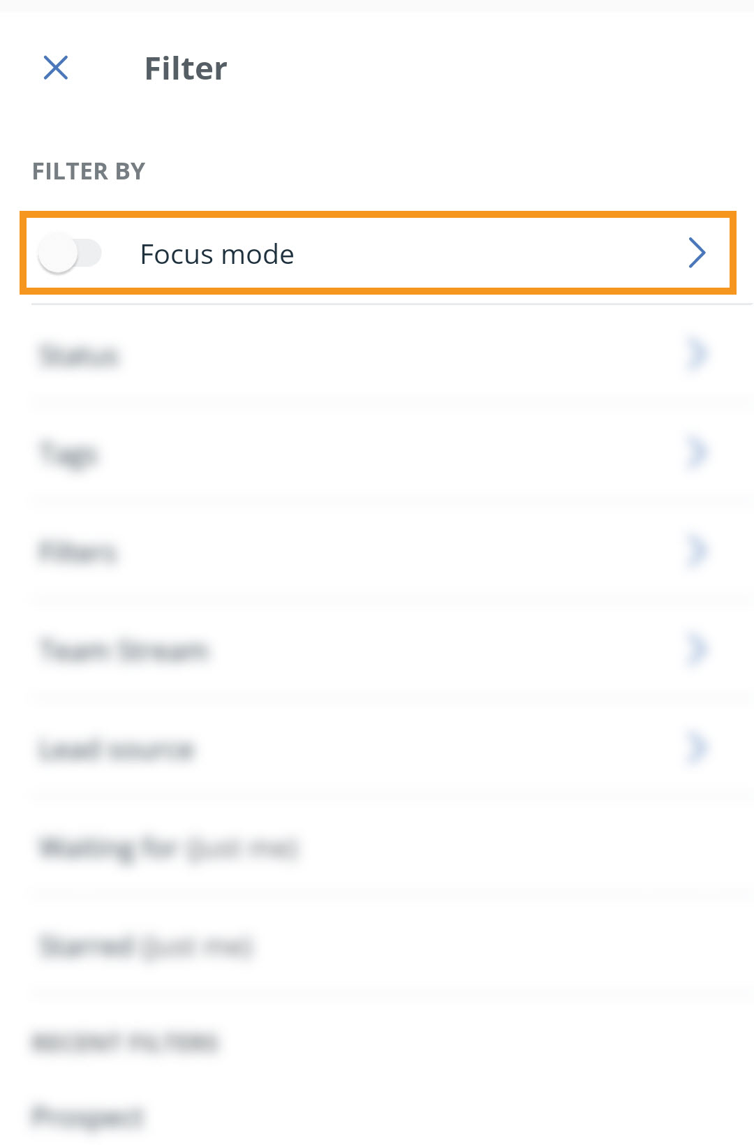 Android | Filter menu | Focus mode