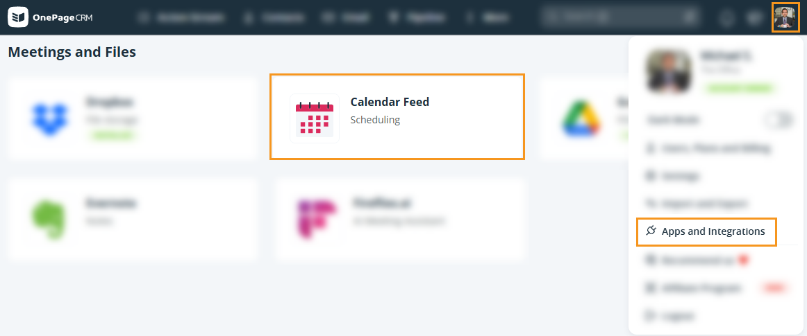 Apps and Integrations | Meeting and Files | Calendar Feed