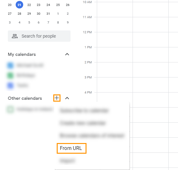 Google calendar l Other calendars l Add from URL