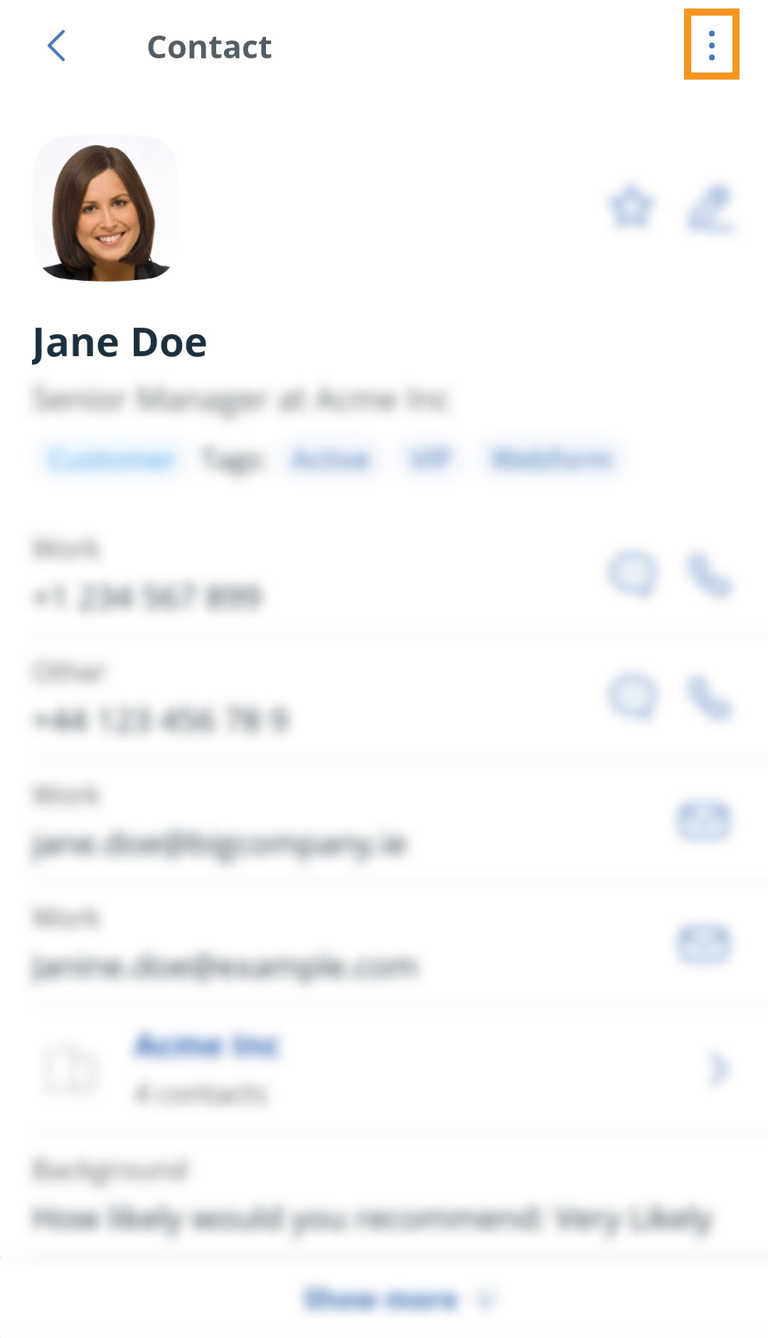 Android | Contact profile | 3-dot menu