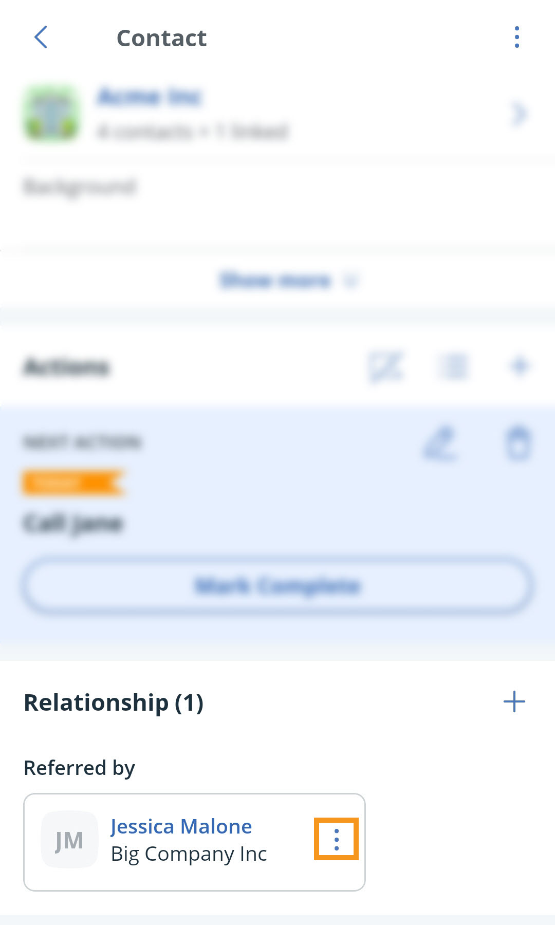 Android | Contact profile | Relationship | 3-dot menu