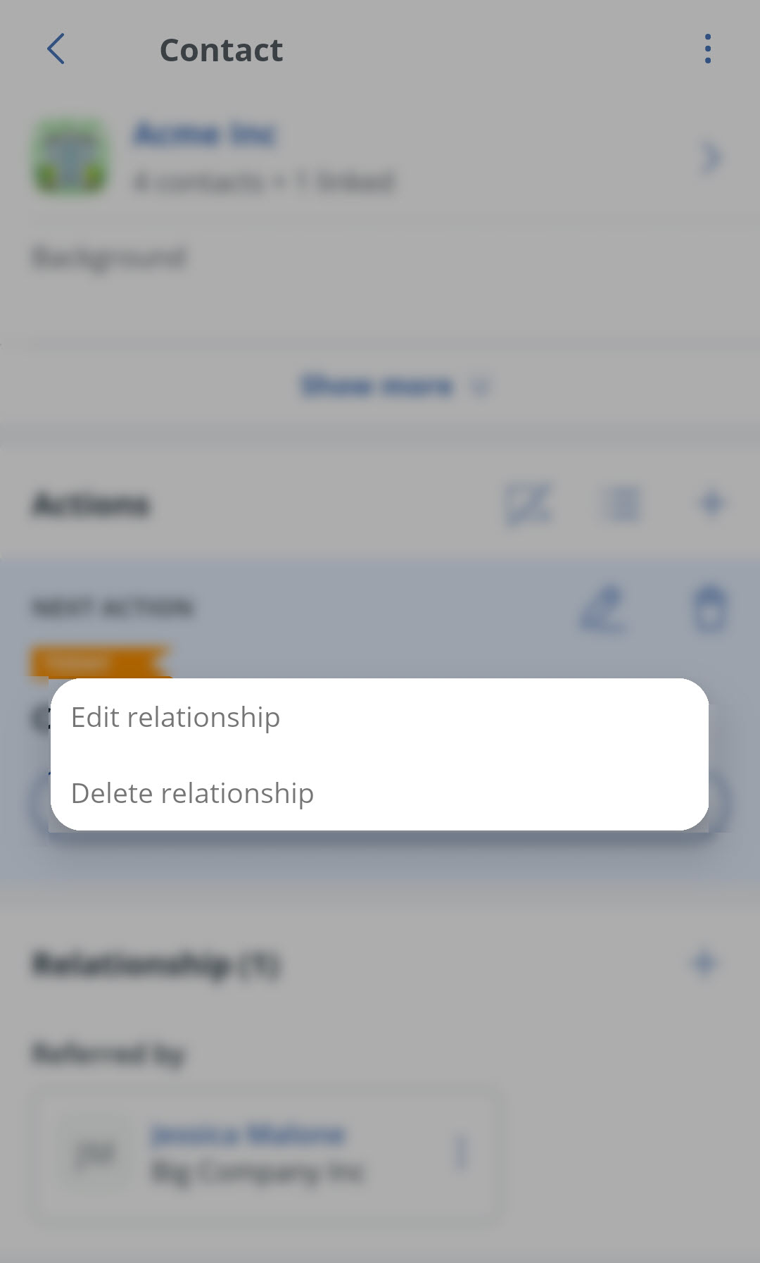 Android | Contact profile | Relationship | 3-dot menu | Edit/Delete relationship
