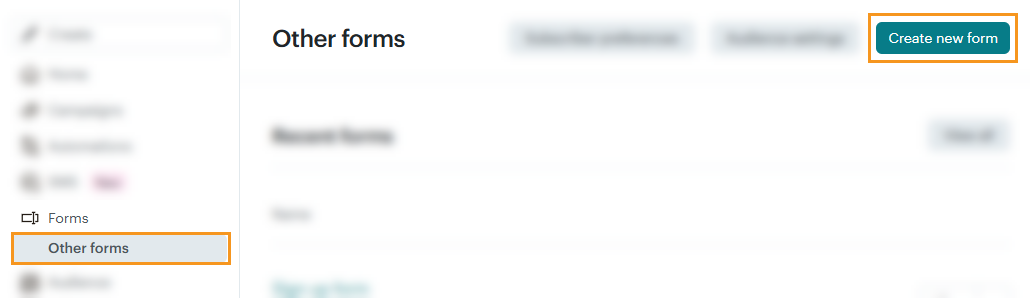 Mailchimp l Forms | Other forms l Create new form