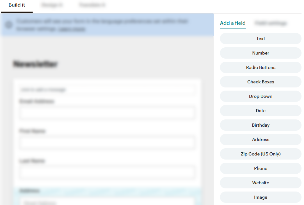 Mailchimp | Form builder l Builder l Add field