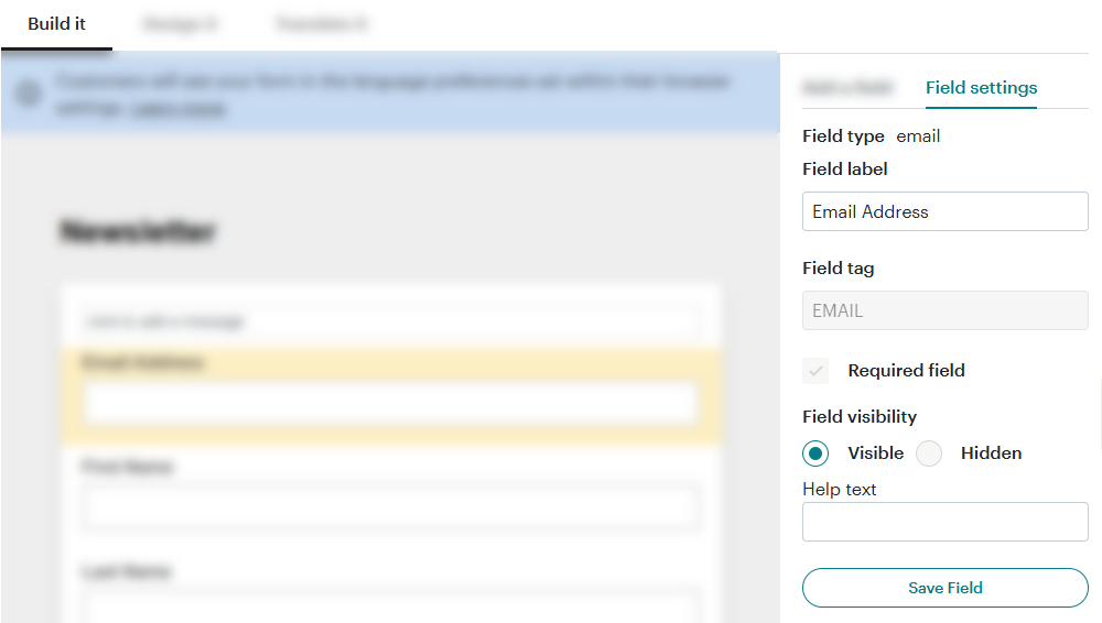 Mailchimp | Form builder l Builder l Field Settings