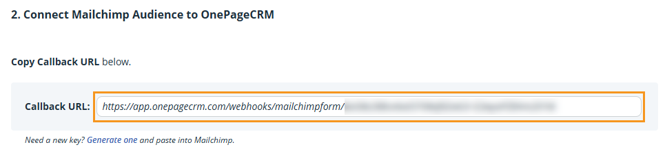OnePageCRM | Mailchimp Forms Configuration | Callback URL