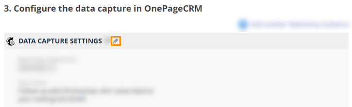 OnePageCRM l Mailchimp Forms configuration l Step 3.  l Pencil icon