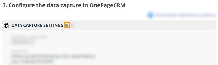 OnePageCRM l Mailchimp Forms configuration l Step 3.  l Bin icon