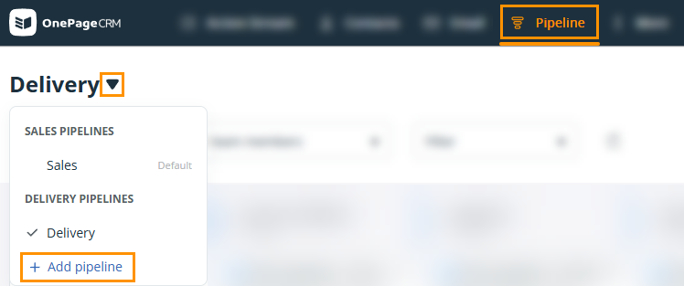 Pipeline Page | Dropdown | + Add pipeline