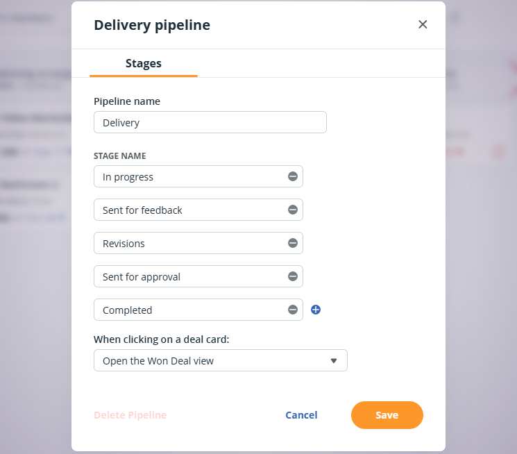 OnePageCRM | Pipeline | Configure deal stages