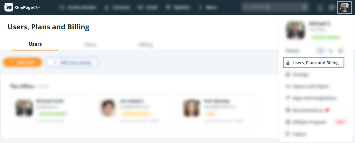 User, Plans and Billing Page | Users