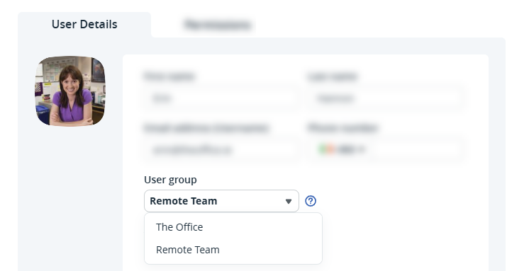 Edit User's details | Select User Group