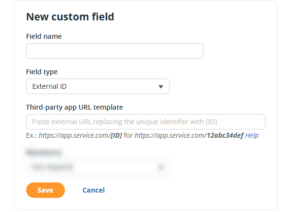Settings | New Custom Field | External ID
