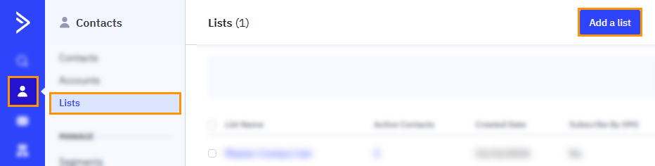 ActiveCampaign | Contacts | Lists | Add a list