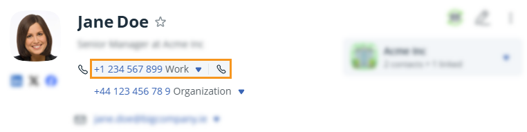 Contact | Phone number | Call icon