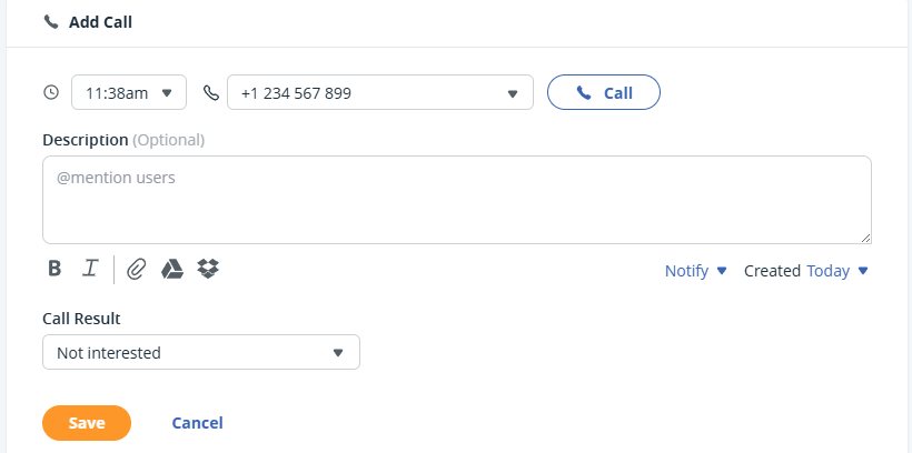 Contact | Call note | Call icon