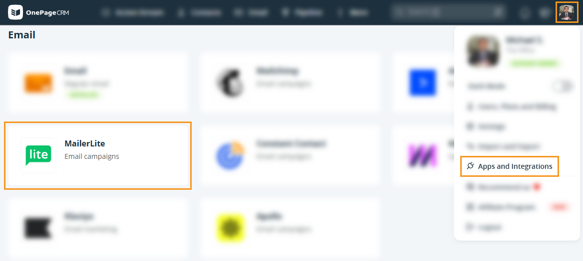 OnePageCRM | Apps and Integration | MailerLite