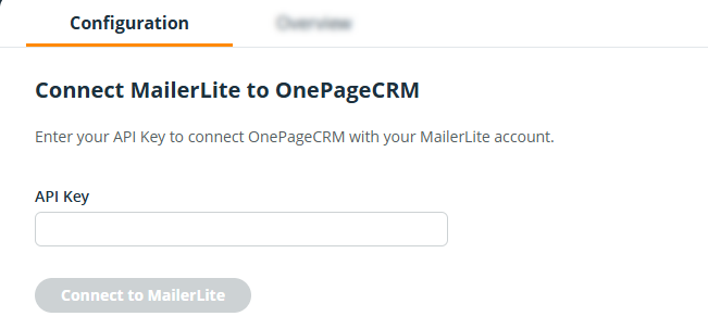 OnePageCRM | Apps and Integration | MailerLite | API Key